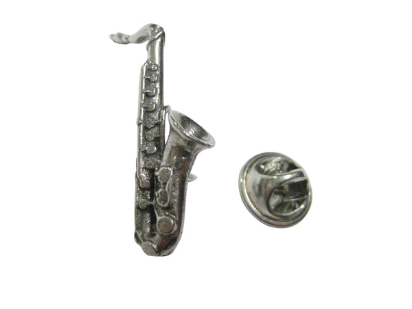 Silver Toned Textured Musical Saxophone Lapel Pin
