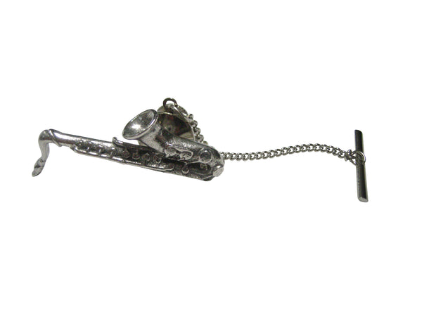 Silver Toned Textured Musical Saxophone Tie Tack