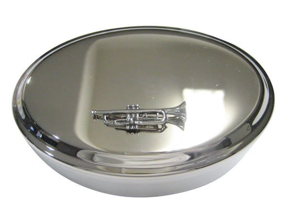 Silver Toned Textured Musical Trumpet Oval Trinket Jewelry Box