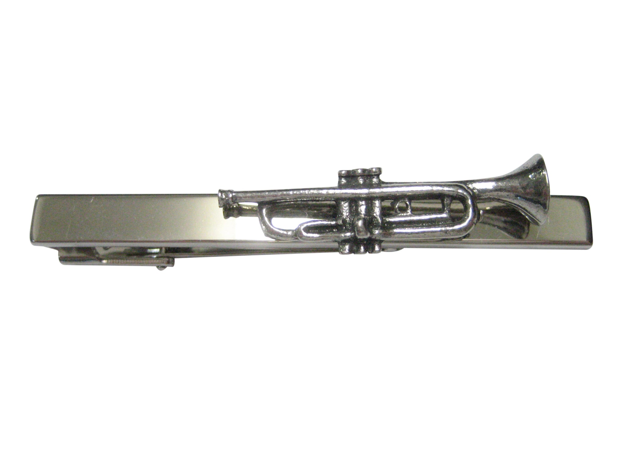 Silver Toned Textured Musical Trumpet Tie Clip