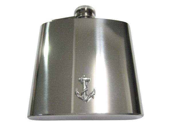 Silver Toned Textured Nautical Anchor 6oz Flask