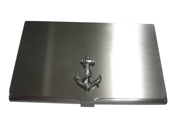 Silver Toned Textured Nautical Anchor Business Card Holder