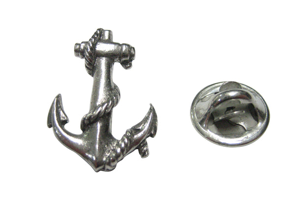 Silver Toned Textured Nautical Anchor Lapel Pin