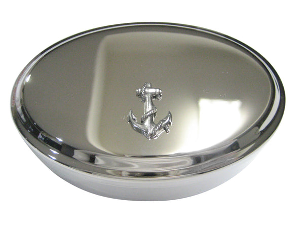 Silver Toned Textured Nautical Anchor Oval Trinket Jewelry Box