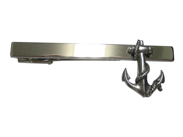 Silver Toned Textured Nautical Anchor Tie Clip