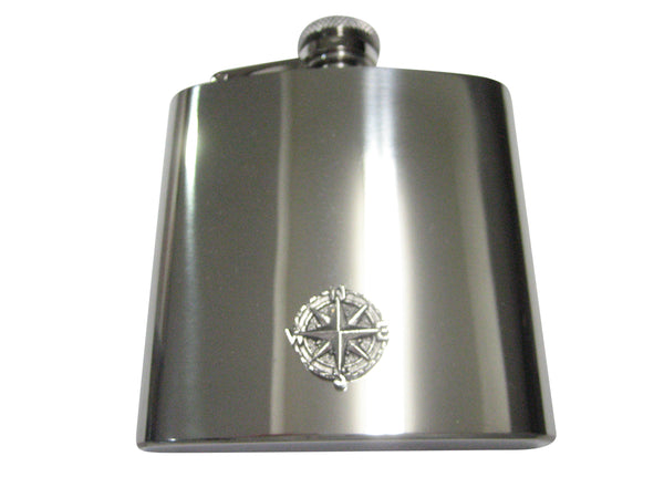 Silver Toned Textured Nautical Compass 6oz Flask