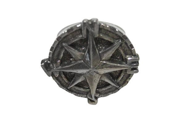 Silver Toned Textured Nautical Compass Adjustable Size Fashion Ring