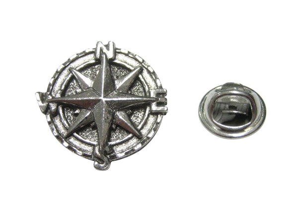 Silver Toned Textured Nautical Compass Lapel Pin