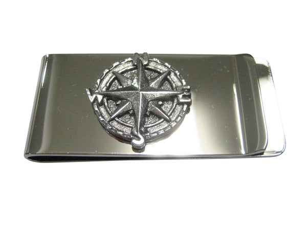 Silver Toned Textured Nautical Compass Money Clip