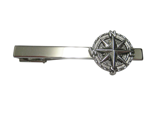 Silver Toned Textured Nautical Compass Square Tie Clip