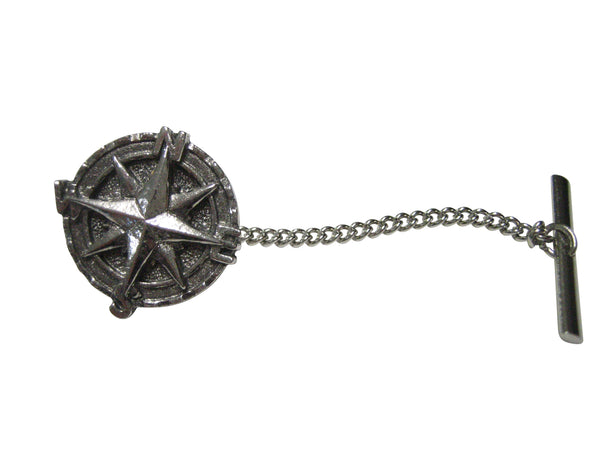 Silver Toned Textured Nautical Compass Tie Tack