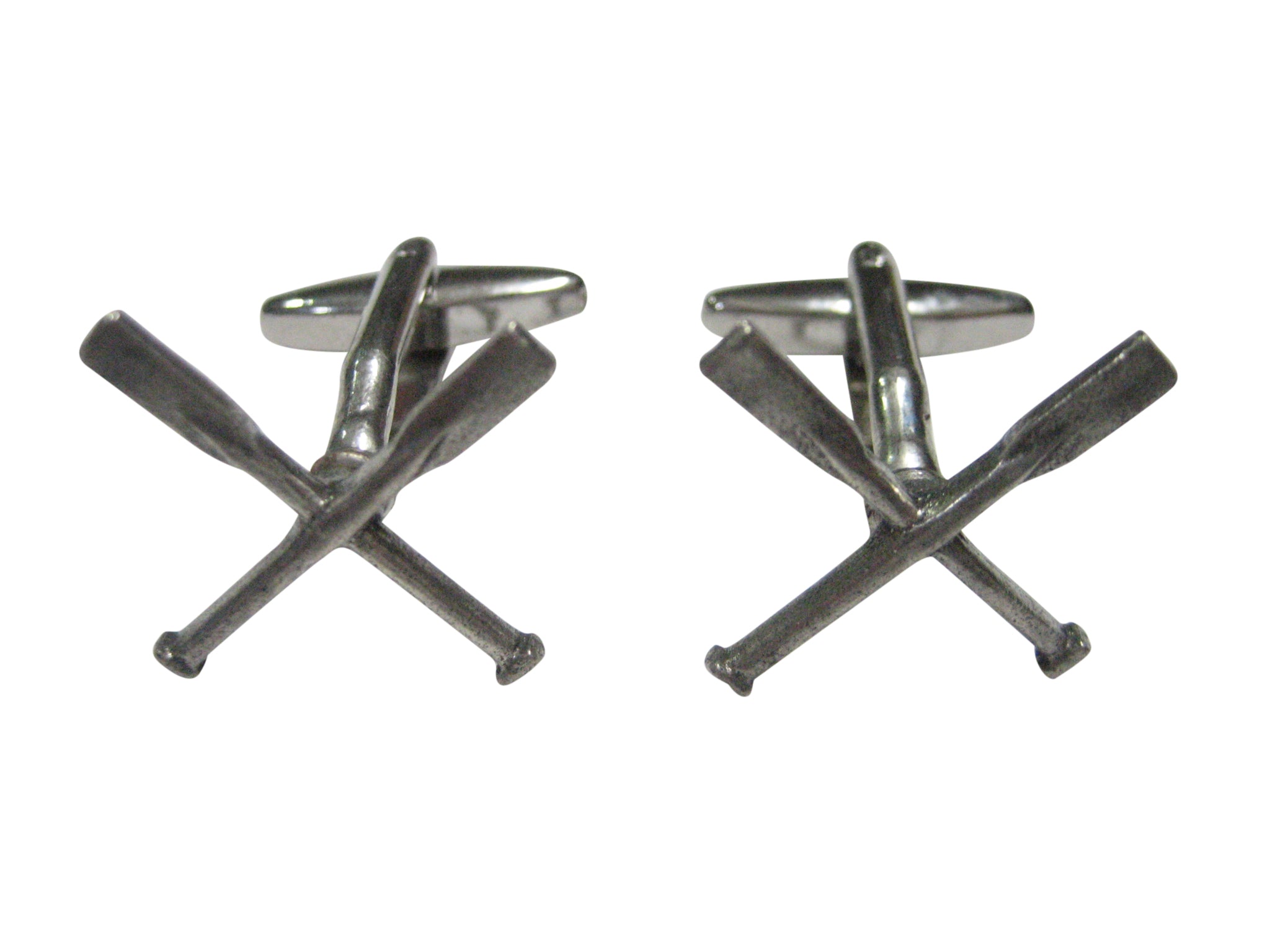 Silver Toned Textured Nautical Crossed Rowing Oars Cufflinks