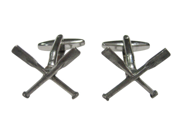 Silver Toned Textured Nautical Crossed Rowing Oars Cufflinks