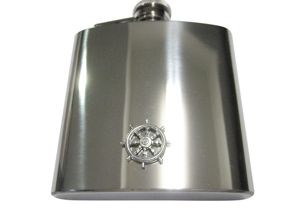 Silver Toned Textured Nautical Helm 6oz Flask