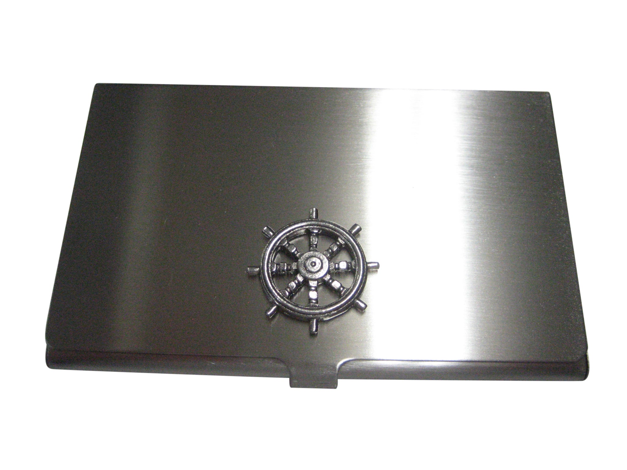 Silver Toned Textured Nautical Helm Business Card Holder