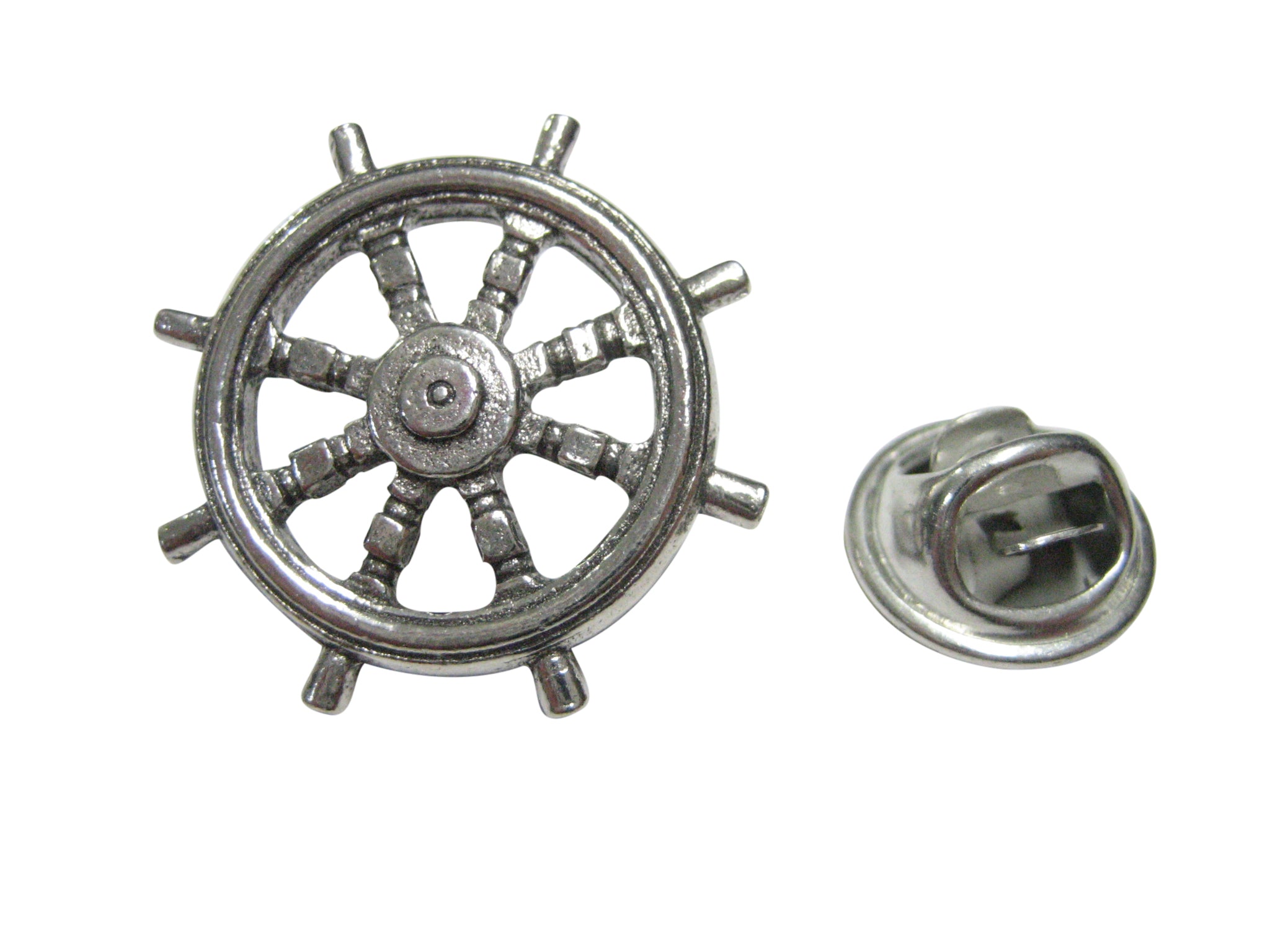 Silver Toned Textured Nautical Helm Lapel Pin