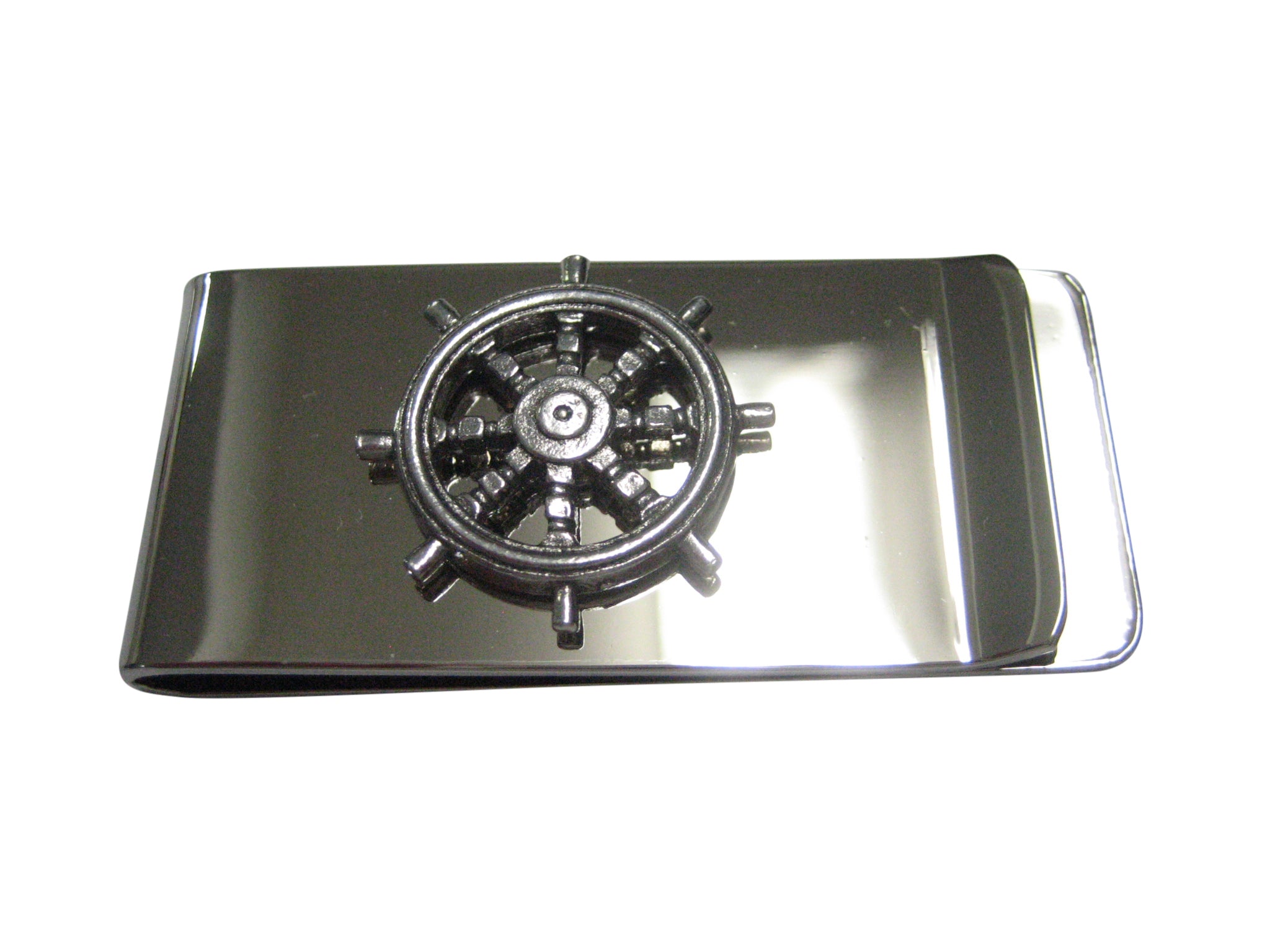 Silver Toned Textured Nautical Helm Money Clip