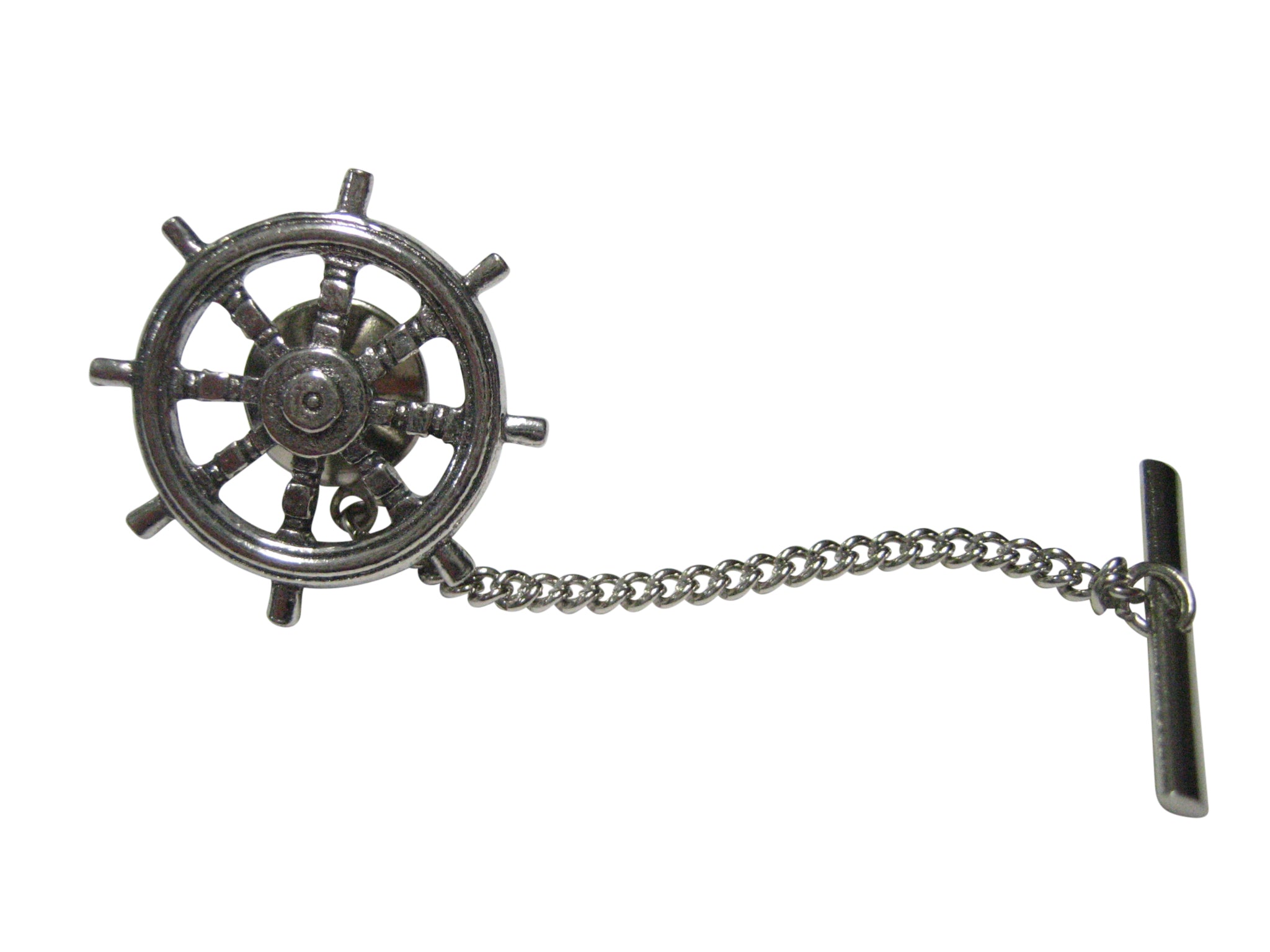 Silver Toned Textured Nautical Helm Tie Tack