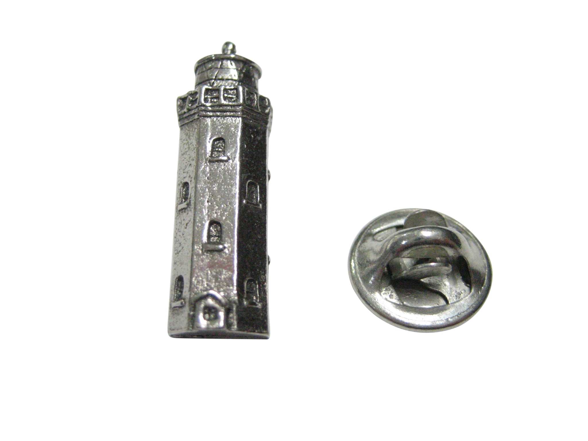 Silver Toned Textured Nautical Light House Lapel Pin