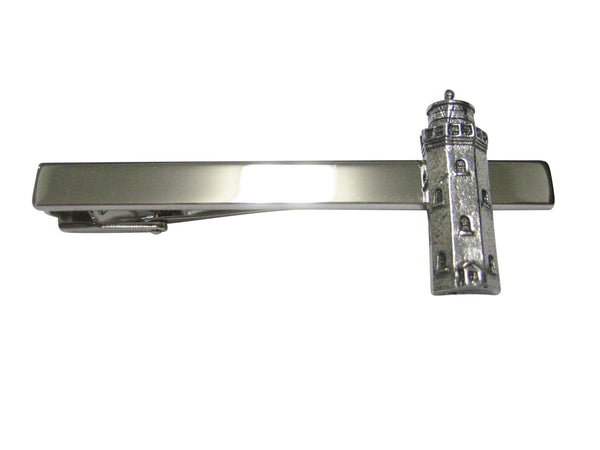 Silver Toned Textured Nautical Light House Square Tie Clip