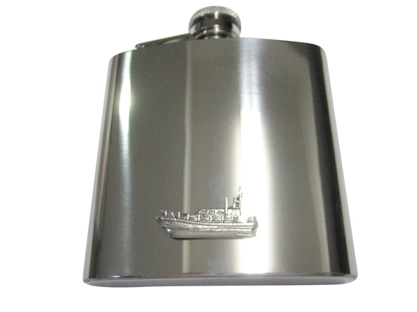 Silver Toned Textured Nautical Patrol Boat Ship 6oz Flask