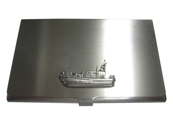 Silver Toned Textured Nautical Patrol Boat Ship Business Card Holder