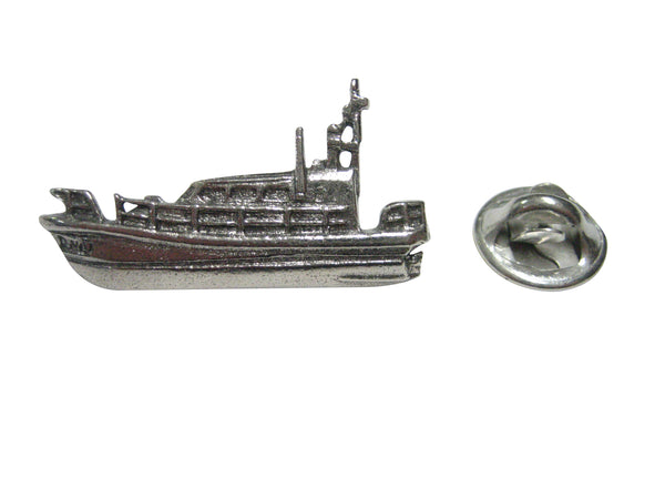 Silver Toned Textured Nautical Patrol Boat Ship Lapel Pin