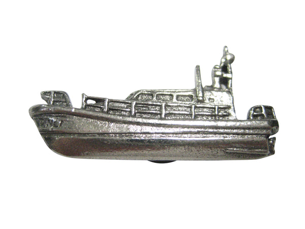 Silver Toned Textured Nautical Patrol Boat Ship Magnet