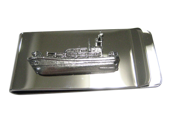Silver Toned Textured Nautical Patrol Boat Ship Money Clip