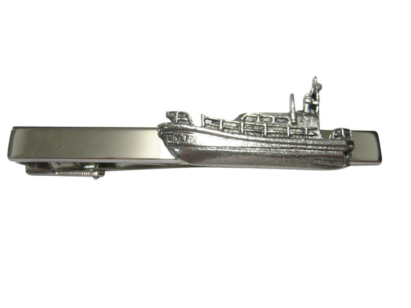 Silver Toned Textured Nautical Patrol Boat Ship Tie Clip