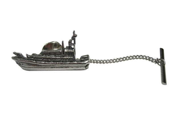 Silver Toned Textured Nautical Patrol Boat Ship Tie Tack