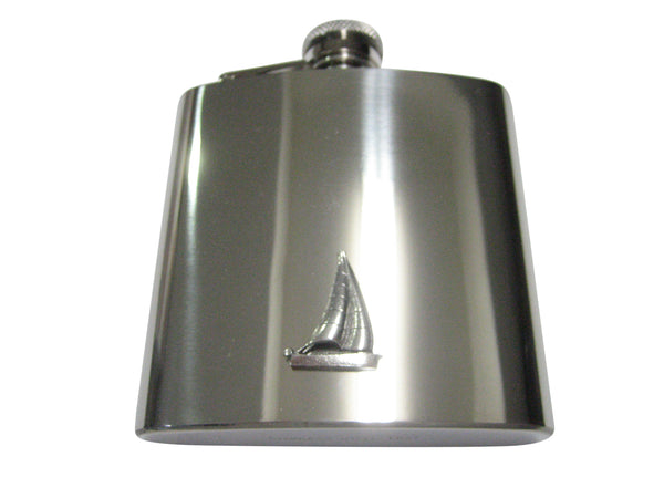 Silver Toned Textured Nautical Sail Boat 6oz Flask