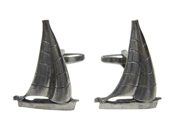 Silver Toned Textured Nautical Sail Boat Cufflinks