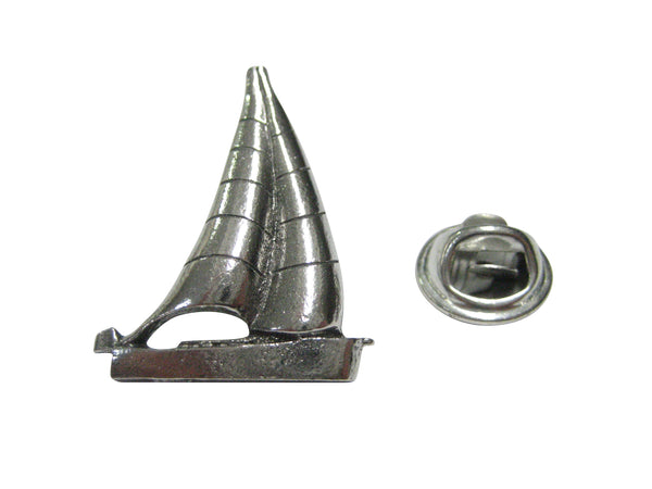 Silver Toned Textured Nautical Sail Boat Lapel Pin