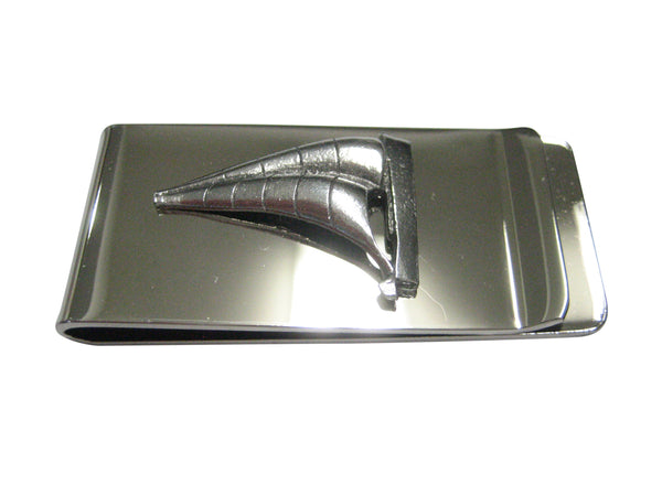Silver Toned Textured Nautical Sail Boat Money Clip