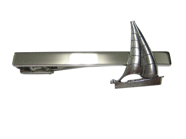 Silver Toned Textured Nautical Sail Boat Square Tie Clip