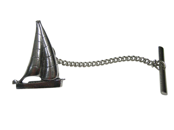 Silver Toned Textured Nautical Sail Boat Tie Tack