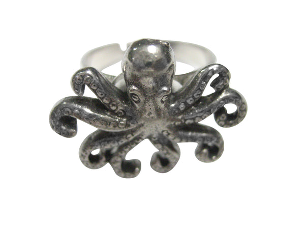 Silver Toned Textured Octopus Adjustable Size Fashion Ring
