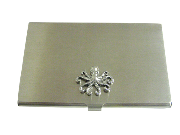 Silver Toned Textured Octopus Business Card Holder