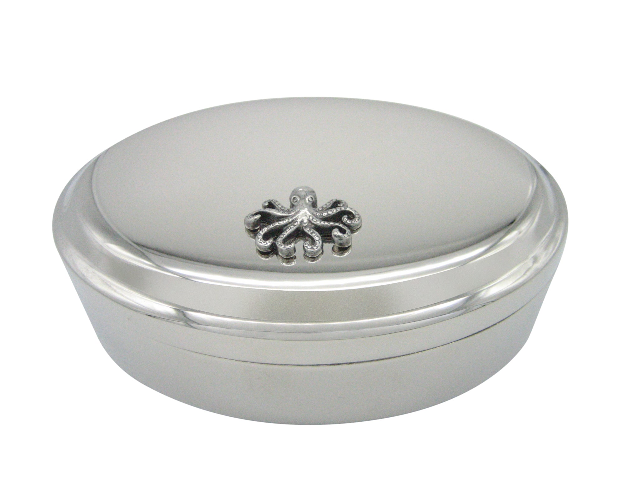 Silver Toned Textured Octopus Oval Trinket Jewelry Box