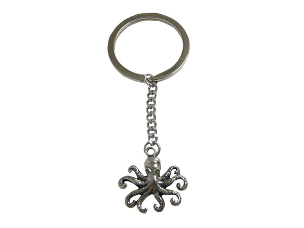 Silver Toned Textured Octopus Pendant Keychain