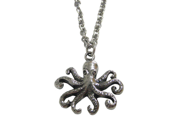 Silver Toned Textured Octopus Pendant Necklace