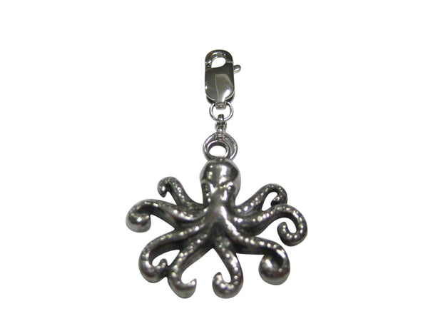 Silver Toned Textured Octopus Pendant Zipper Pull Charm