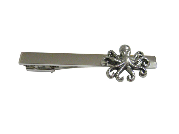 Silver Toned Textured Octopus Square Tie Clip