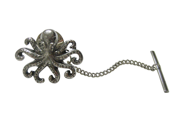 Silver Toned Textured Octopus Tie Tack