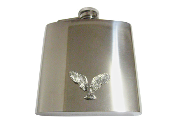Silver Toned Textured Owl Bird 6 Oz. Stainless Steel Flask