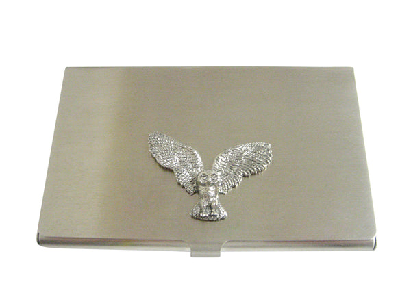Silver Toned Textured Owl Bird Business Card Holder