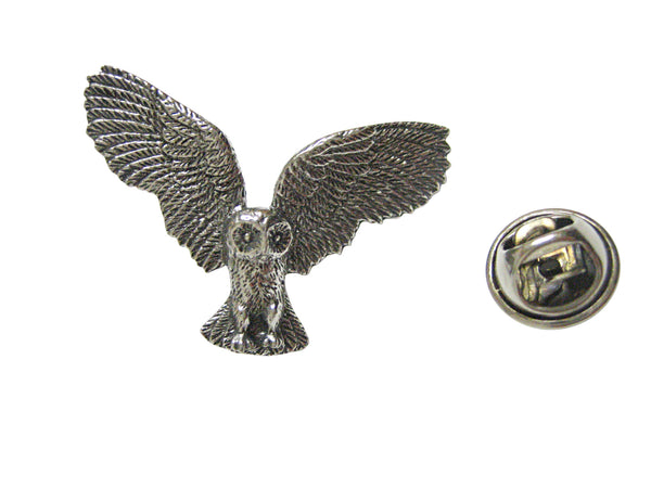 Silver Toned Textured Owl Bird Lapel Pin