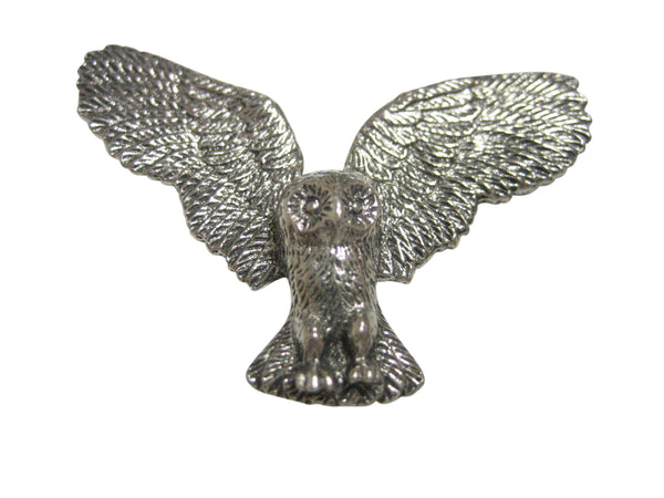 Silver Toned Textured Owl Bird Magnet
