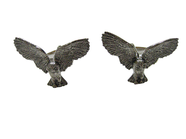 Silver Toned Textured Owl Bird Pendant Cufflinks